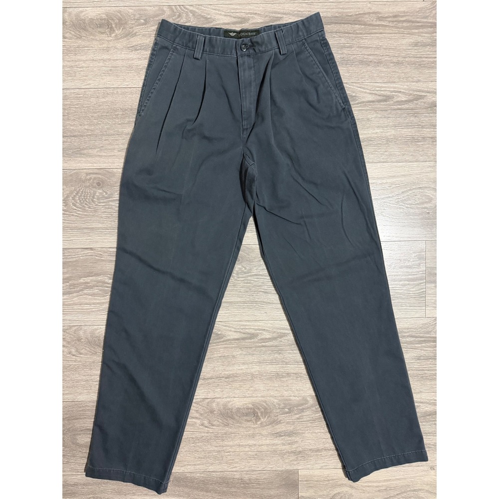 Vintage Y2K Dockers Basic Twill Pleated Chino Pants Mens 30x32 Faded Navy Blue